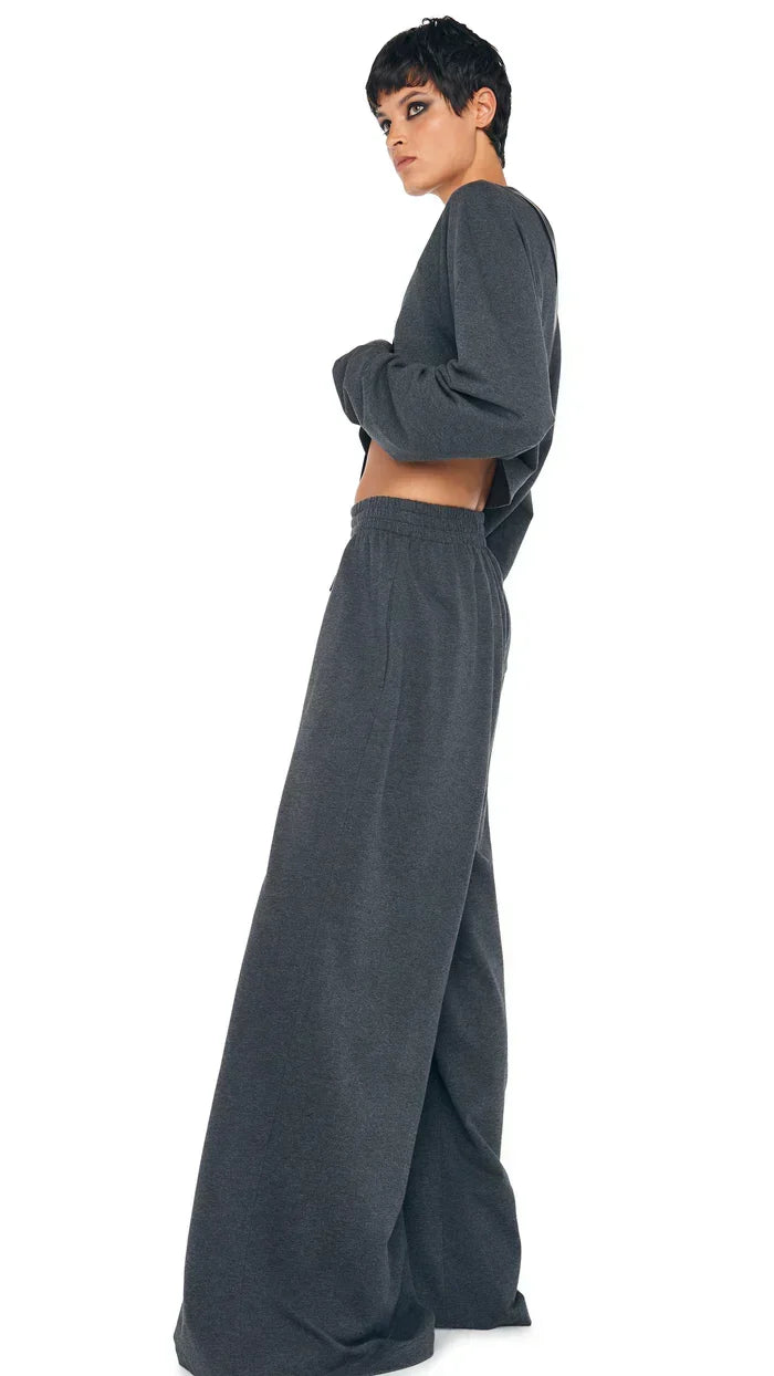 Oversized Raglan Sleeve Cropped Top - Dark Heather Grey