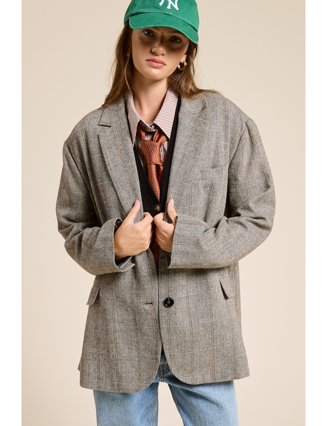 Oversized Boyfriend Blazer, Brown Plaid