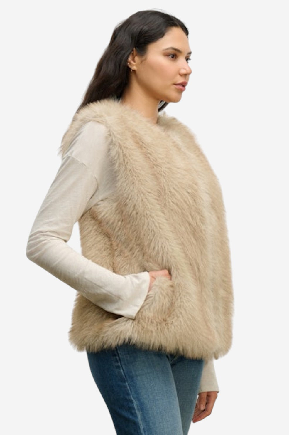 Anastasia Lux Fur Vest - Taupe