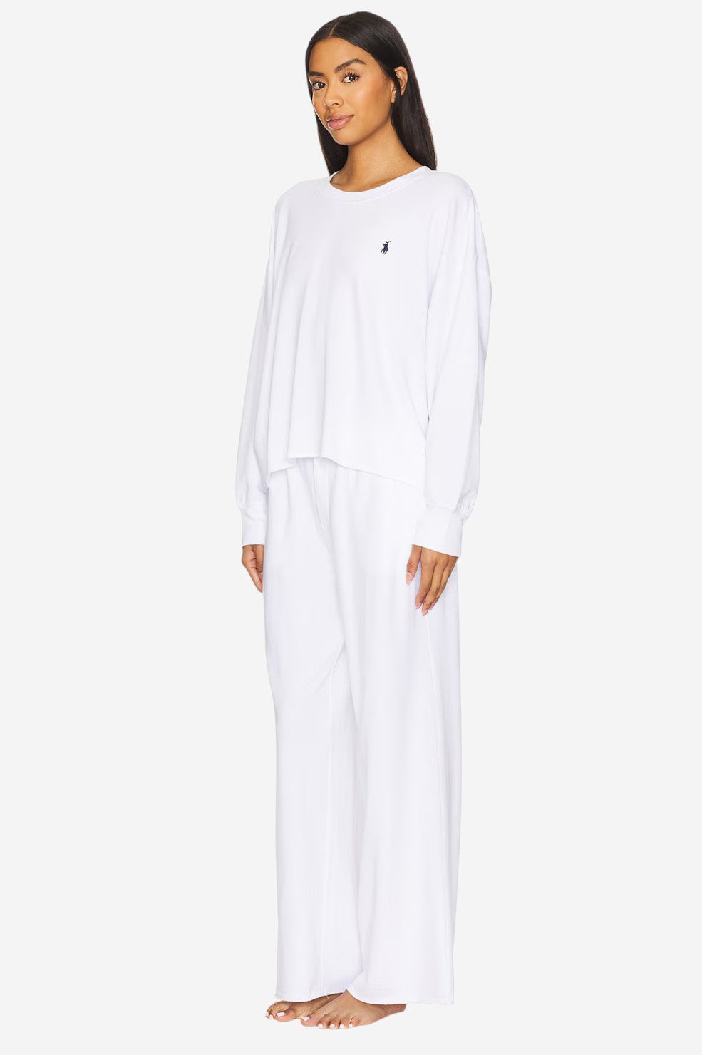 Sweatshirt & Wide Leg Pants Set - White