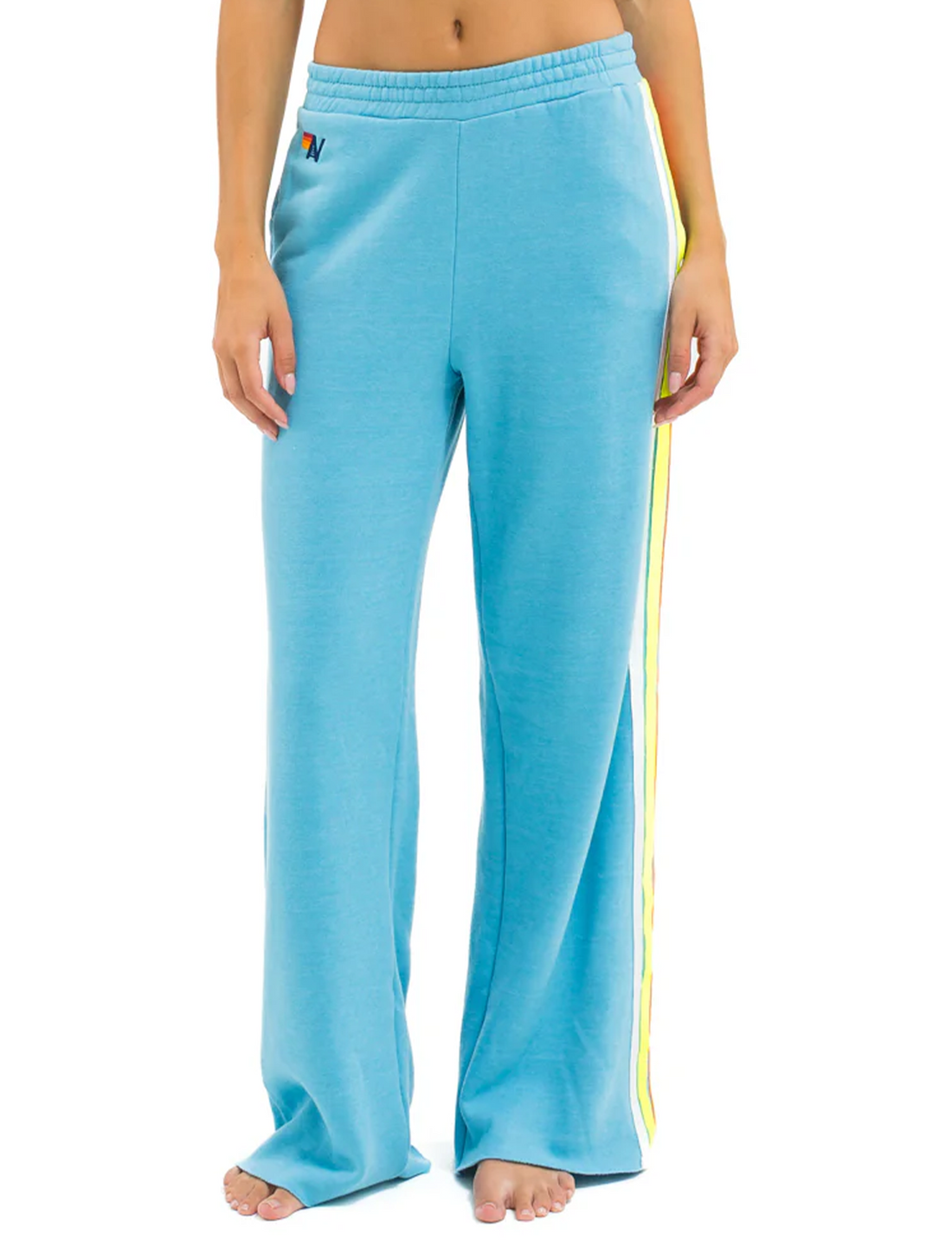 5 Stripe Wide Leg Pocket Sweatpants, Aquamarine/White Neon