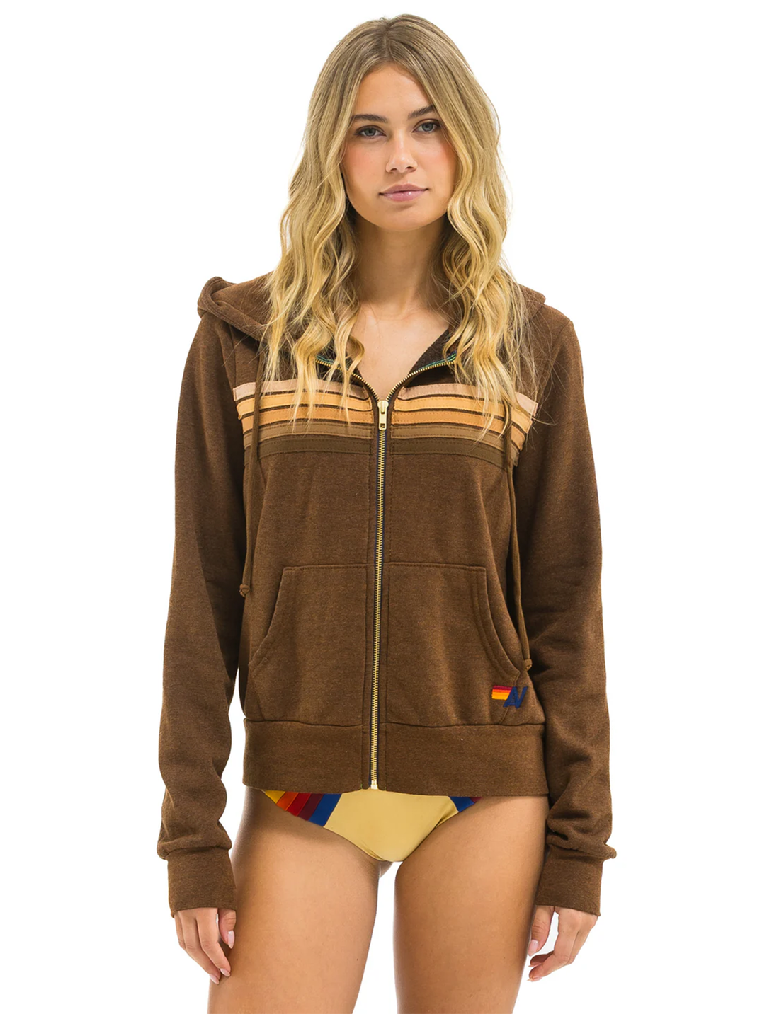 5 Stripe Zip Hoodie, Chocolate/Espresso