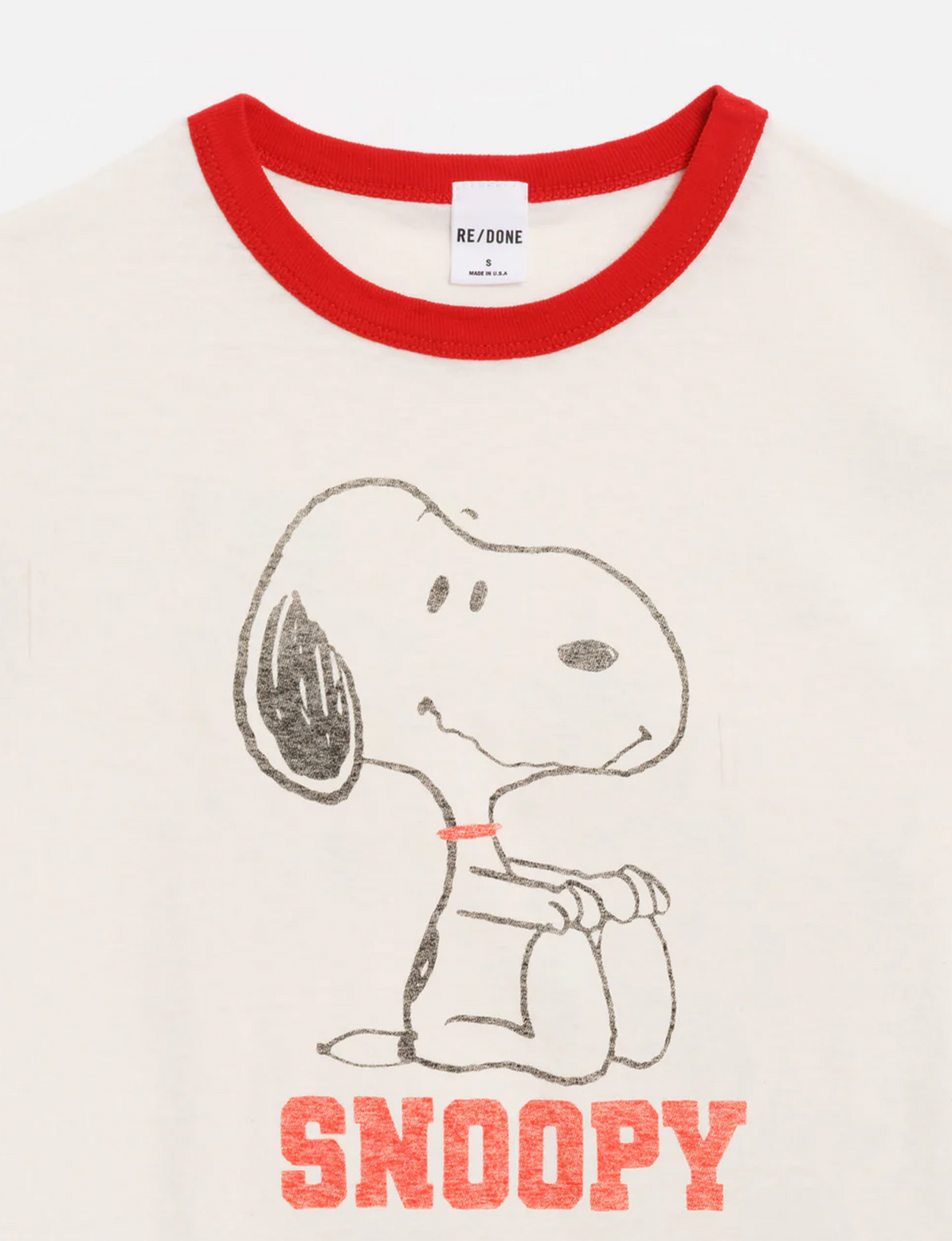 60s Slim Ringer Snoopy Tee, Vintage White/Crimson