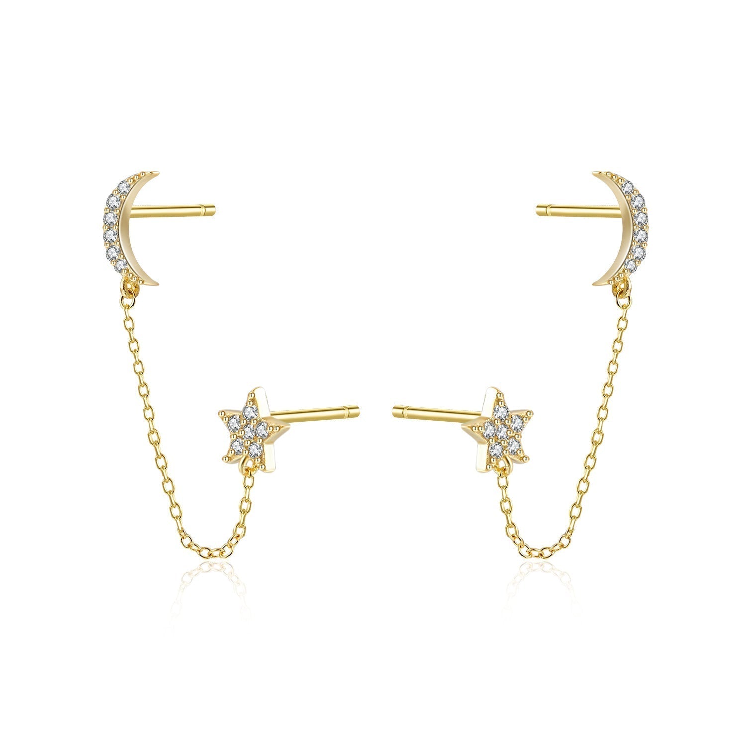 Moon + Star Chain Stud Earrings