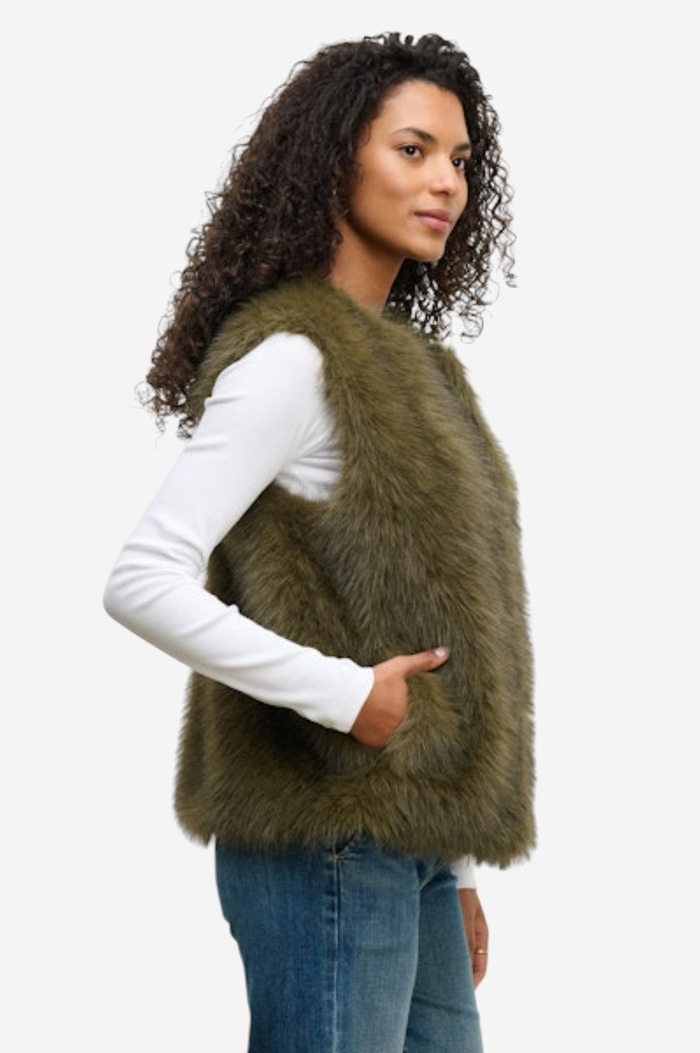 Anastasia Lux Fur Vest - Dark Green