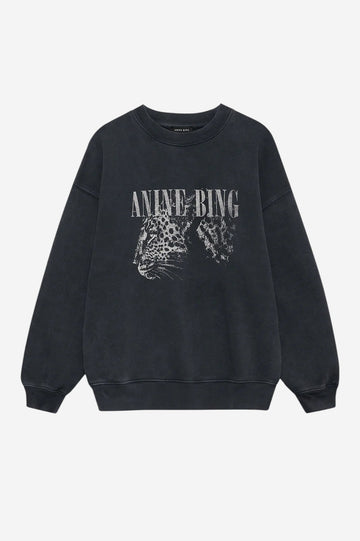 Spencer Sweatshirt Leopard - Washed Black