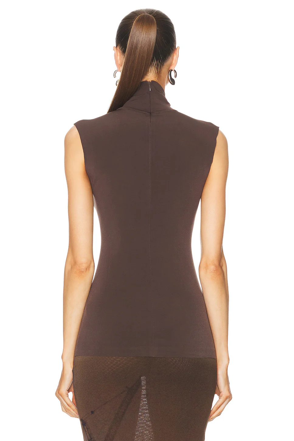 Slim Fit Sleeveless Turtle Top - Chocolate