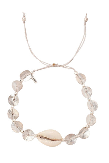 Discs and Cowry Shell Pull-Tie Bracelet